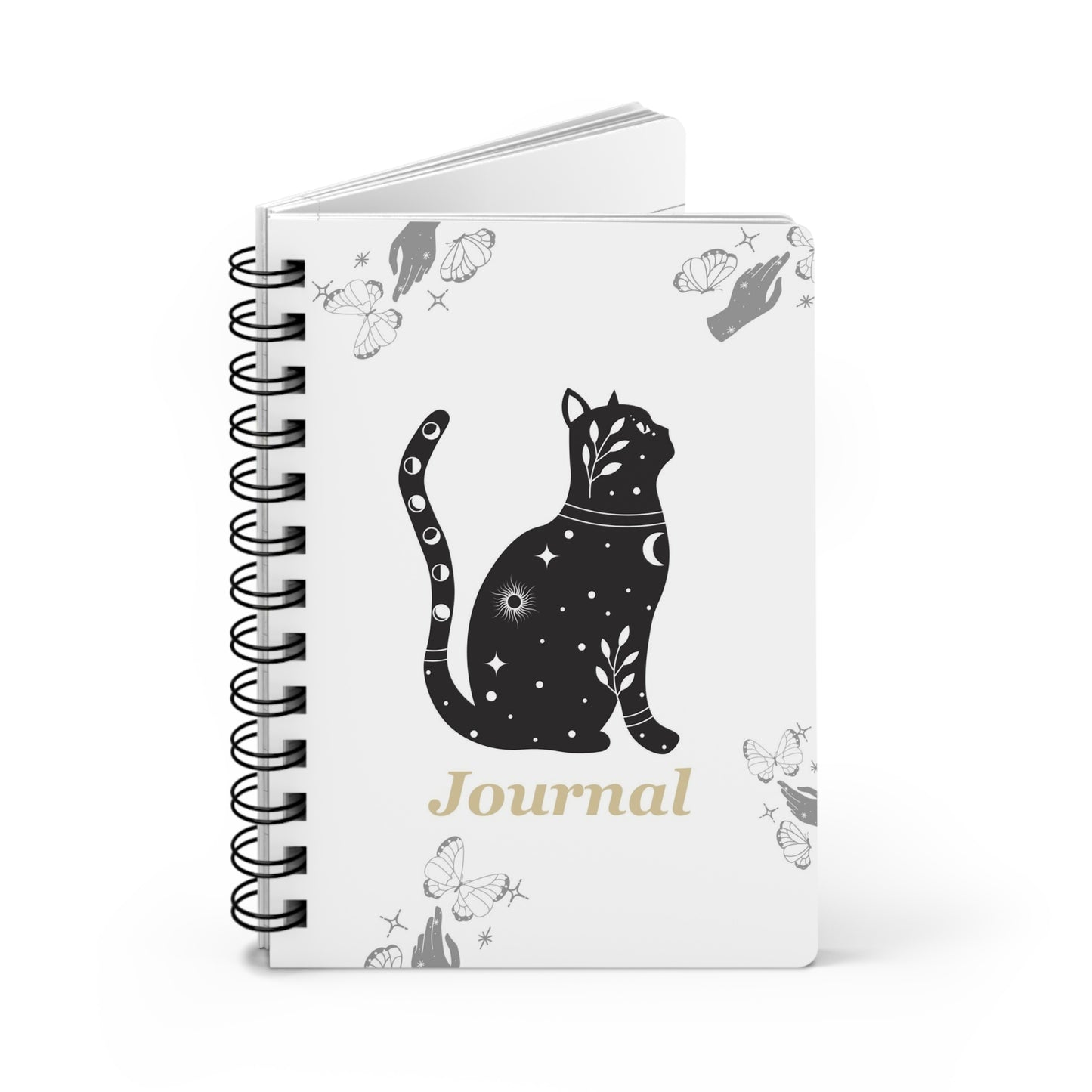 Celestial Cat Spiral Bound Journal | Dream Diary | Astrology Notebook | Butterfly Sketchbook | Gifts for Cat Lovers