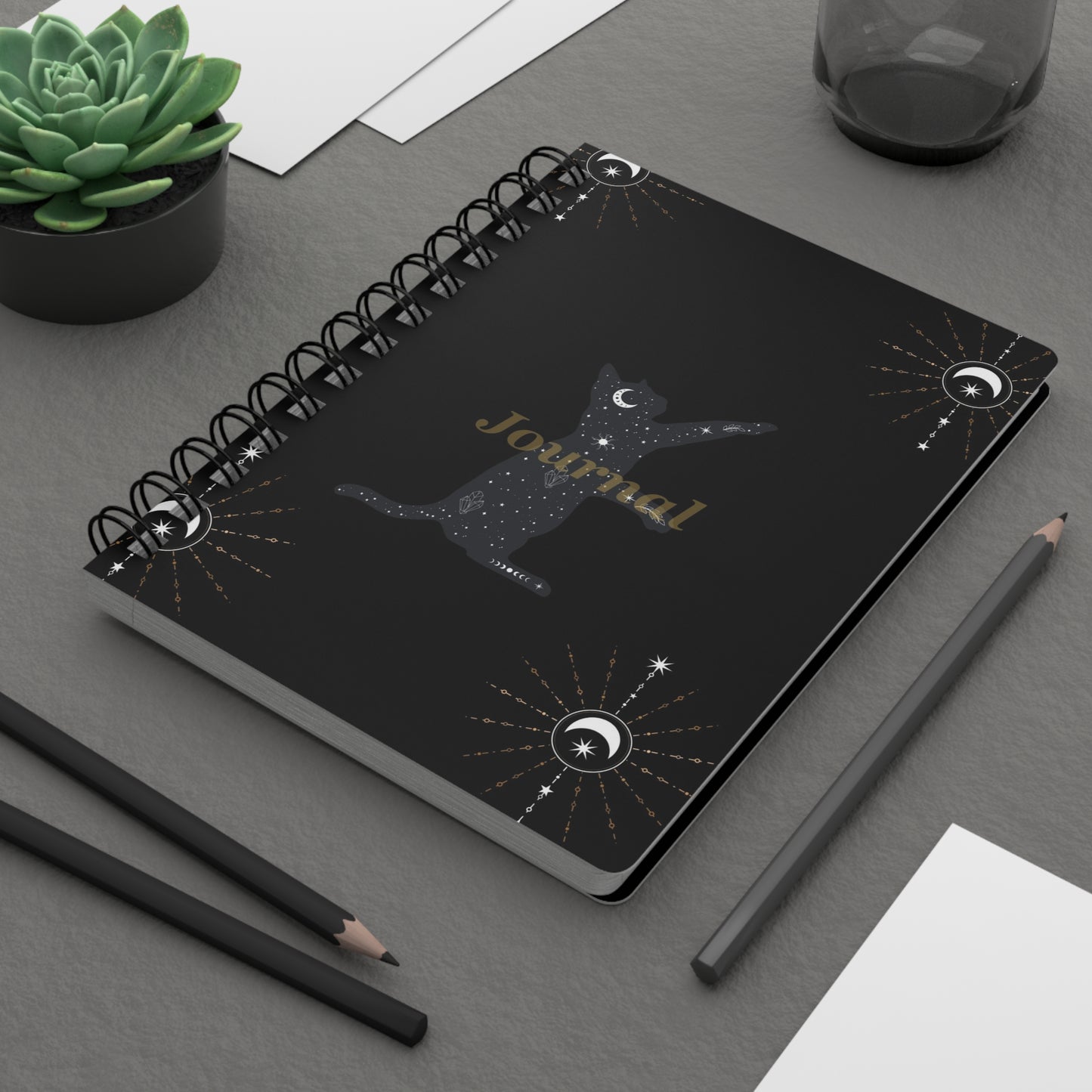 Celestial Cat Spiral Bound Journal | Night Sky Notebook | Gifts for Cat Lovers | Study Planner | Art & Inspiration Journal
