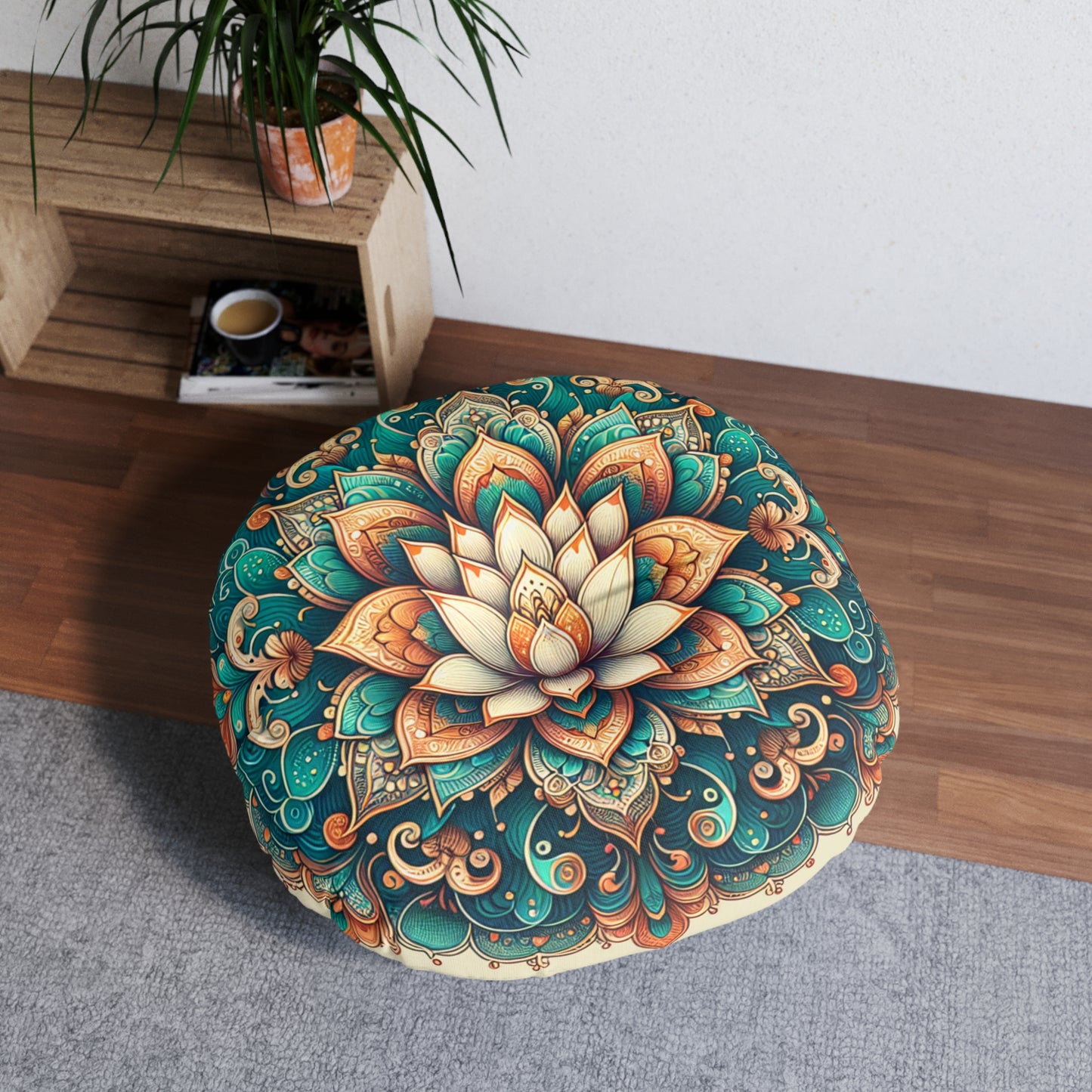 Bohemian Round Tufted Floor Pillow - Mandala Floral Design for Meditation, Home Decor, Gift, Relaxation