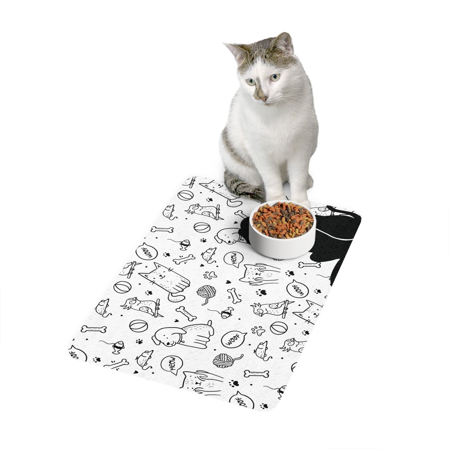 ๐พ Whimsical Pet Food Mat - Cute Dog & Cat Design (12x18) ๐พ