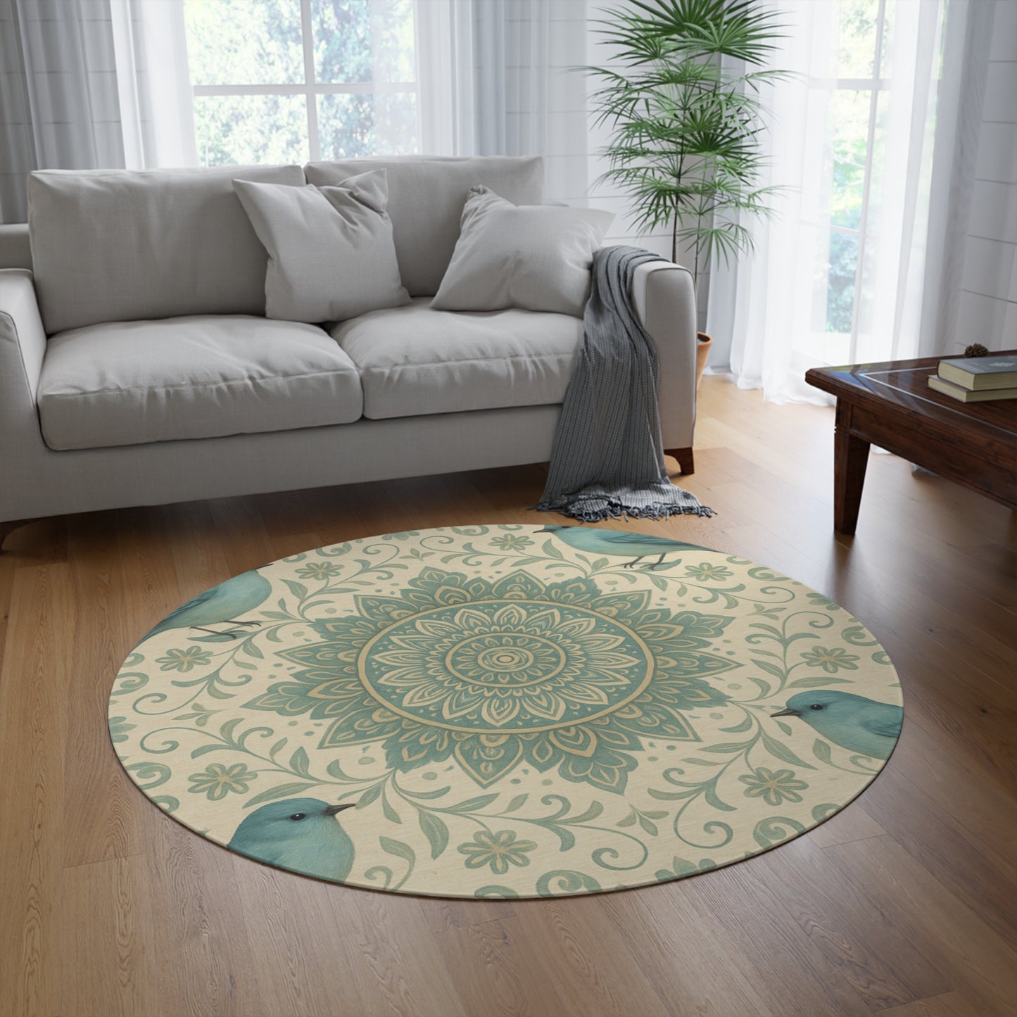 Bohemian Round Rug – Floral Mandala Design