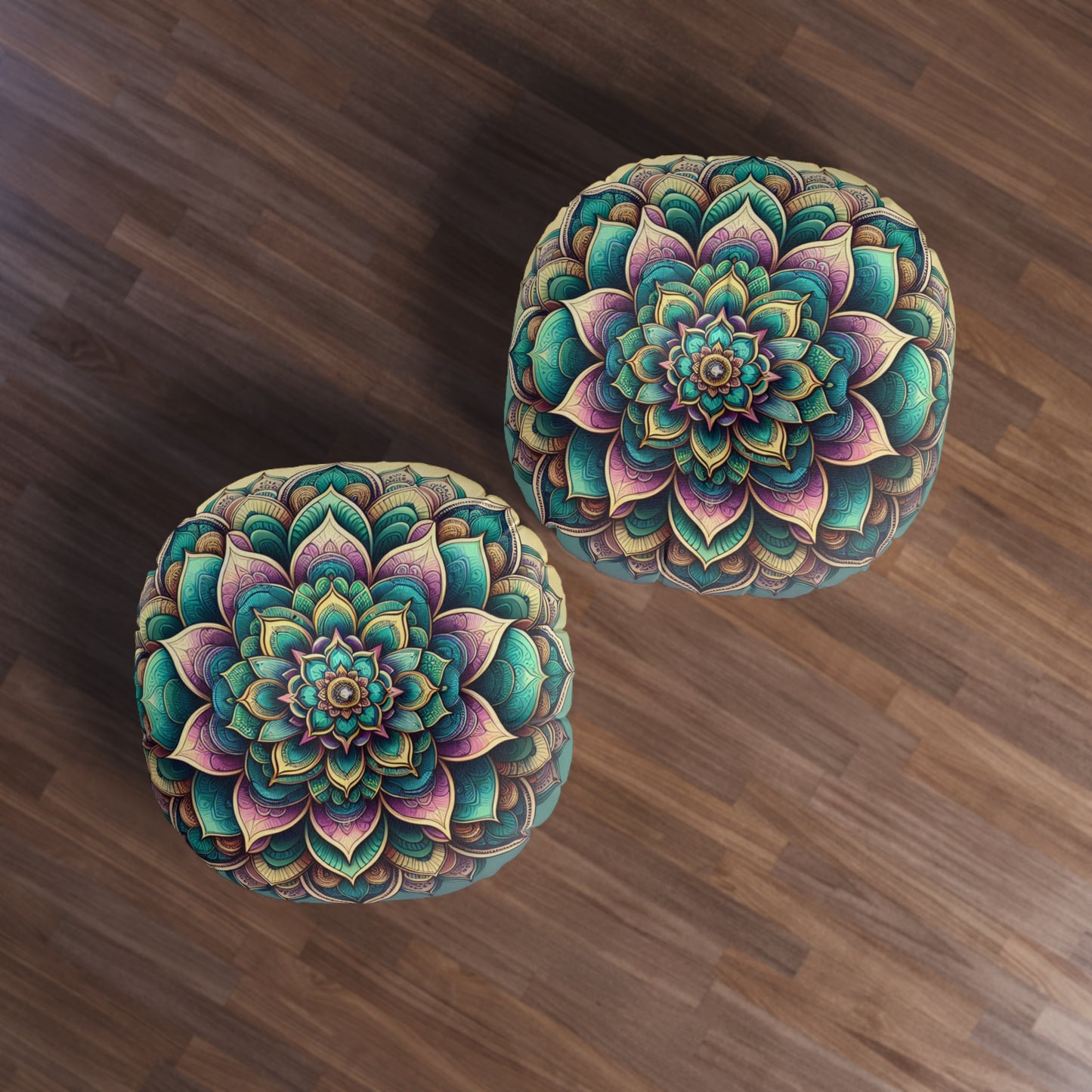 Bohemian Round Tufted Floor Pillow – Mandala Design | Artistic Home Decor | Unique Gift Idea