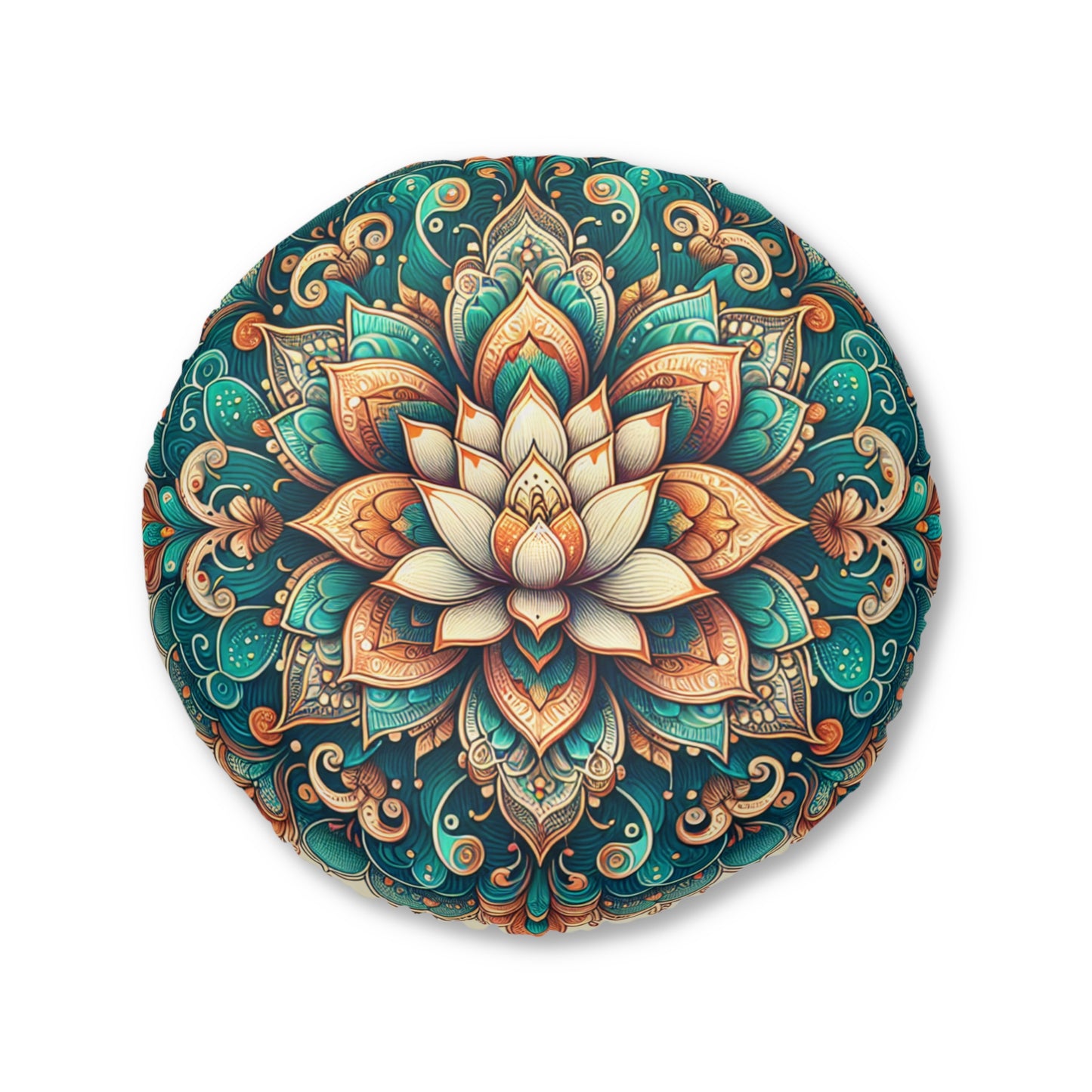 Bohemian Round Tufted Floor Pillow - Mandala Floral Design for Meditation, Home Decor, Gift, Relaxation