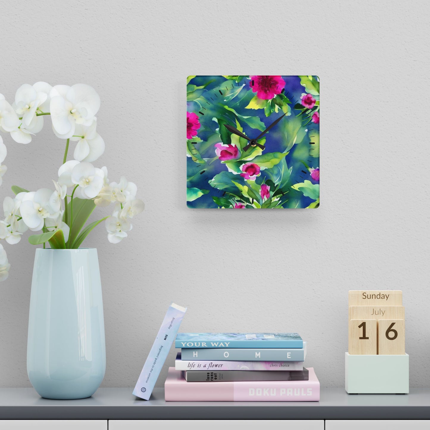 Floral Acrylic Wall Clock – Elegant Decorative Timepiece