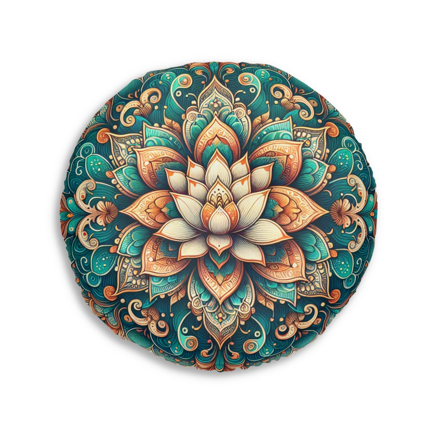 Bohemian Round Tufted Floor Pillow - Mandala Floral Design for Meditation, Home Decor, Gift, Relaxation