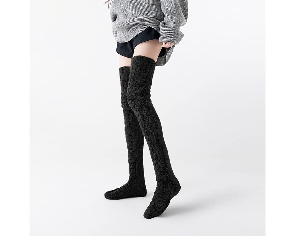 Pcavin Women's Thigh High Socks Over the Knee Cable Knit Boot Socks, Long Warm Fashion Leg Warmers Winter(Pure White)