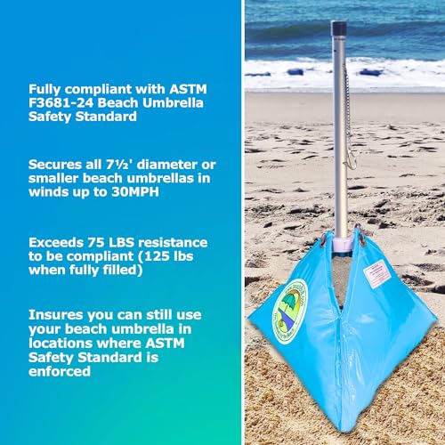 BEACHBUB ALL-IN-ONE BEACH UMBRELLA SYSTEM. Includes ULTRA Base (compliant with the ASTM F3681-24 Beach Umbrella Safety Standard). (Deep Ocean Blue)