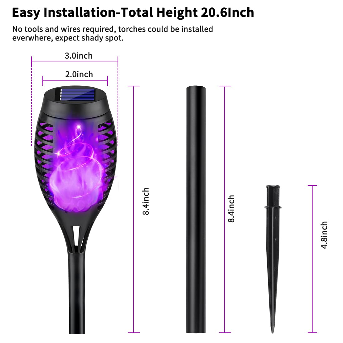 8Pack Halloween Decorations Outdoor, Halloween Solar Lights with Purple Flame for Halloween Decor, Waterproof Halloween Lights Outdoor, Solar Pathway Lights for Lawn Outside Halloween Yard Decorations