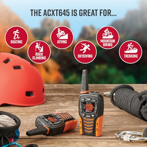 Cobra ACXT645 Waterproof Walkie Talkies - Rechargeable, 22 Channels, Long Range 35-Mile Two-Way Radio Set, Black and Orange (2-Pack)