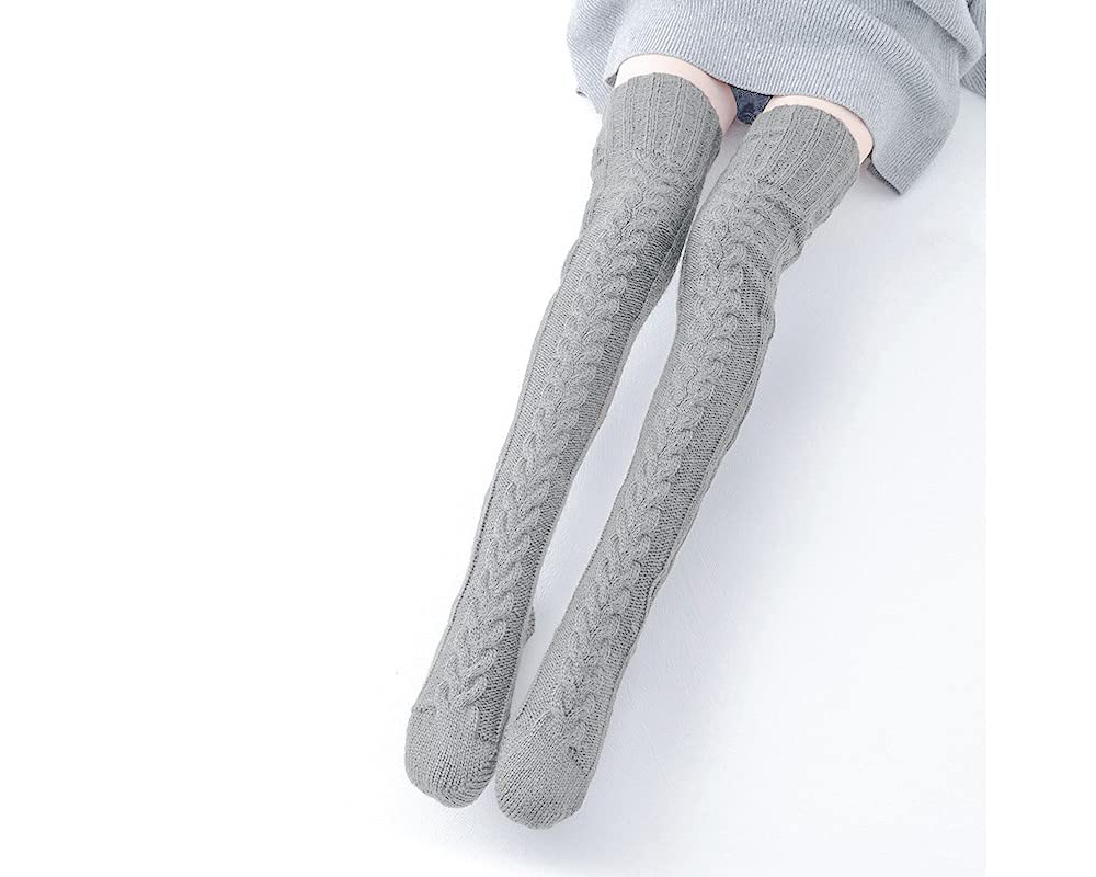 Pcavin Women's Thigh High Socks Over the Knee Cable Knit Boot Socks, Long Warm Fashion Leg Warmers Winter(Pure White)