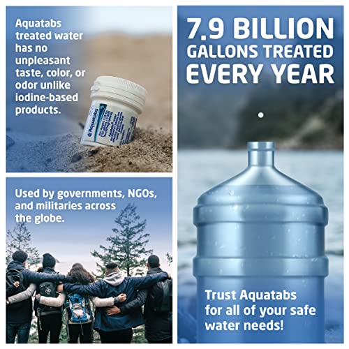 Aquatabs 397mg Water Purification Tablets (100 Pack). Water Filtration System for, Camping, Emergencies, Survival, and RVs. Easy to Use Water Treatment and Disinfection.