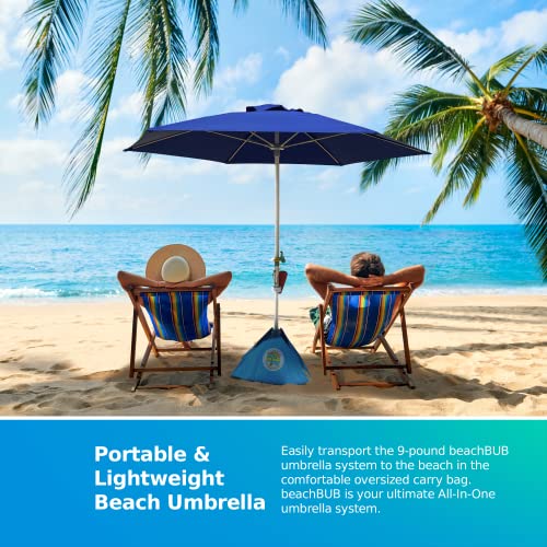 BEACHBUB ALL-IN-ONE BEACH UMBRELLA SYSTEM. Includes ULTRA Base (compliant with the ASTM F3681-24 Beach Umbrella Safety Standard). (Deep Ocean Blue)