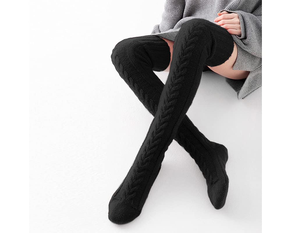 Pcavin Women's Thigh High Socks Over the Knee Cable Knit Boot Socks, Long Warm Fashion Leg Warmers Winter(Pure White)