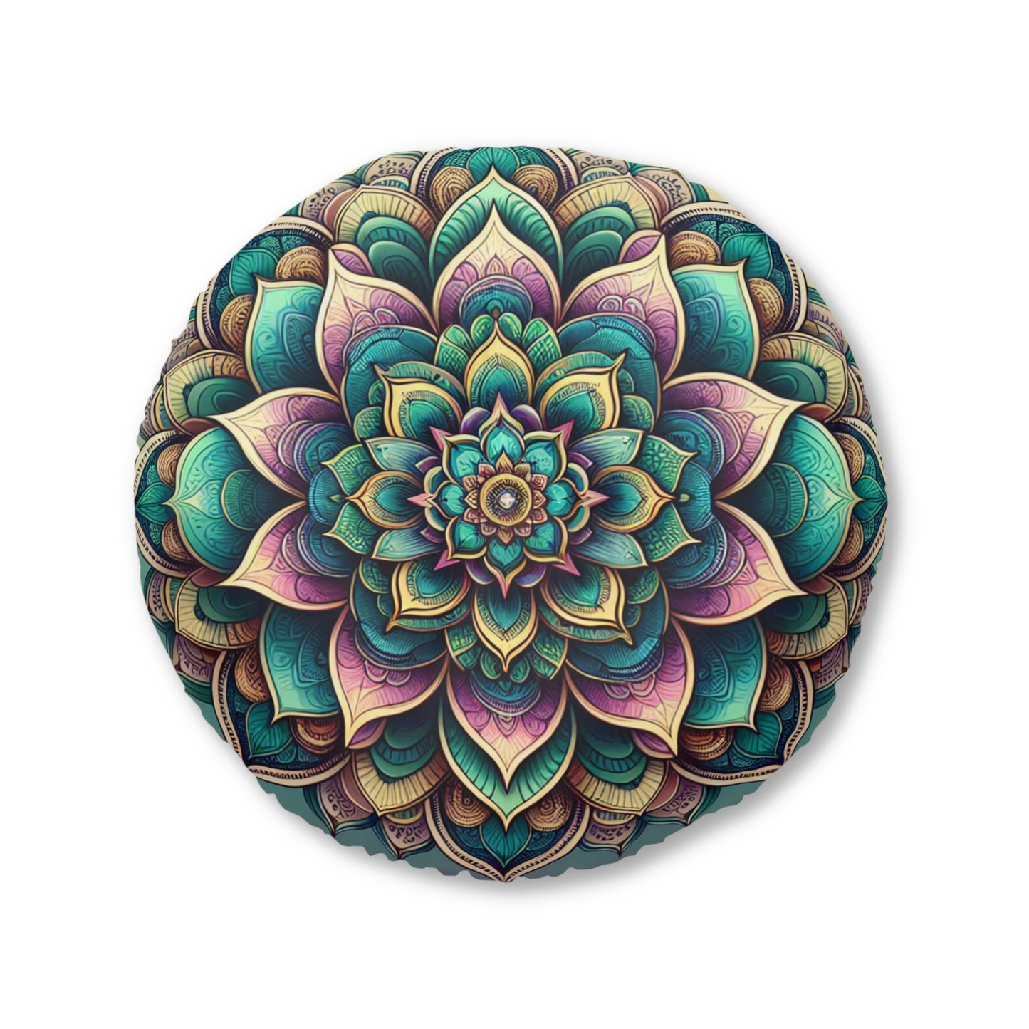 Bohemian Round Tufted Floor Pillow – Mandala Design | Artistic Home Decor | Unique Gift Idea