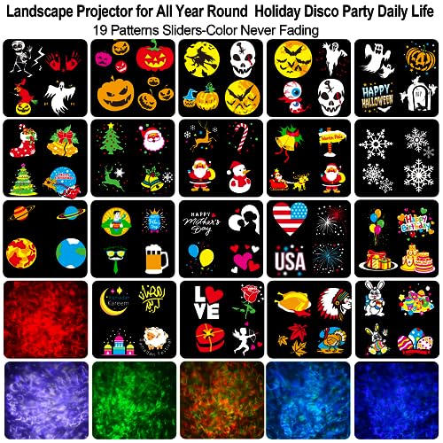 FLITI Brighter Halloween Decorations Projector Lights and Christmas Projector Outdoor 2024 Upgrade, 19HD Effects (3D Ocean Wave & Patterns), 11 Holiday Projector Home Party Light Show