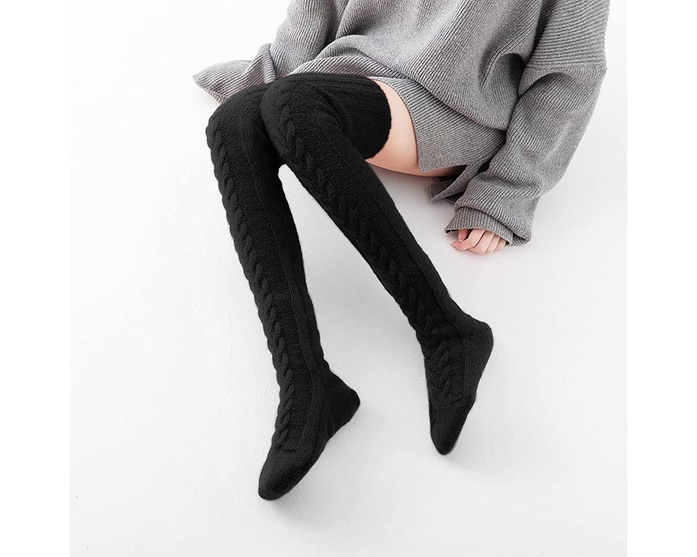 Pcavin Women's Thigh High Socks Over the Knee Cable Knit Boot Socks, Long Warm Fashion Leg Warmers Winter(Pure White)