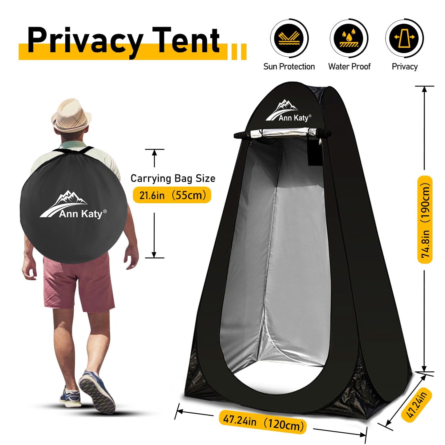 Ann Katy Portable Toilet with Pop Up Privacy Tent,XL Large Portable Toilet for Adults, Outdoor Camping Shower Tents Changing Room Emergency Folding Toilet Tent Kit with Carry Bag for Camping/Hinking…