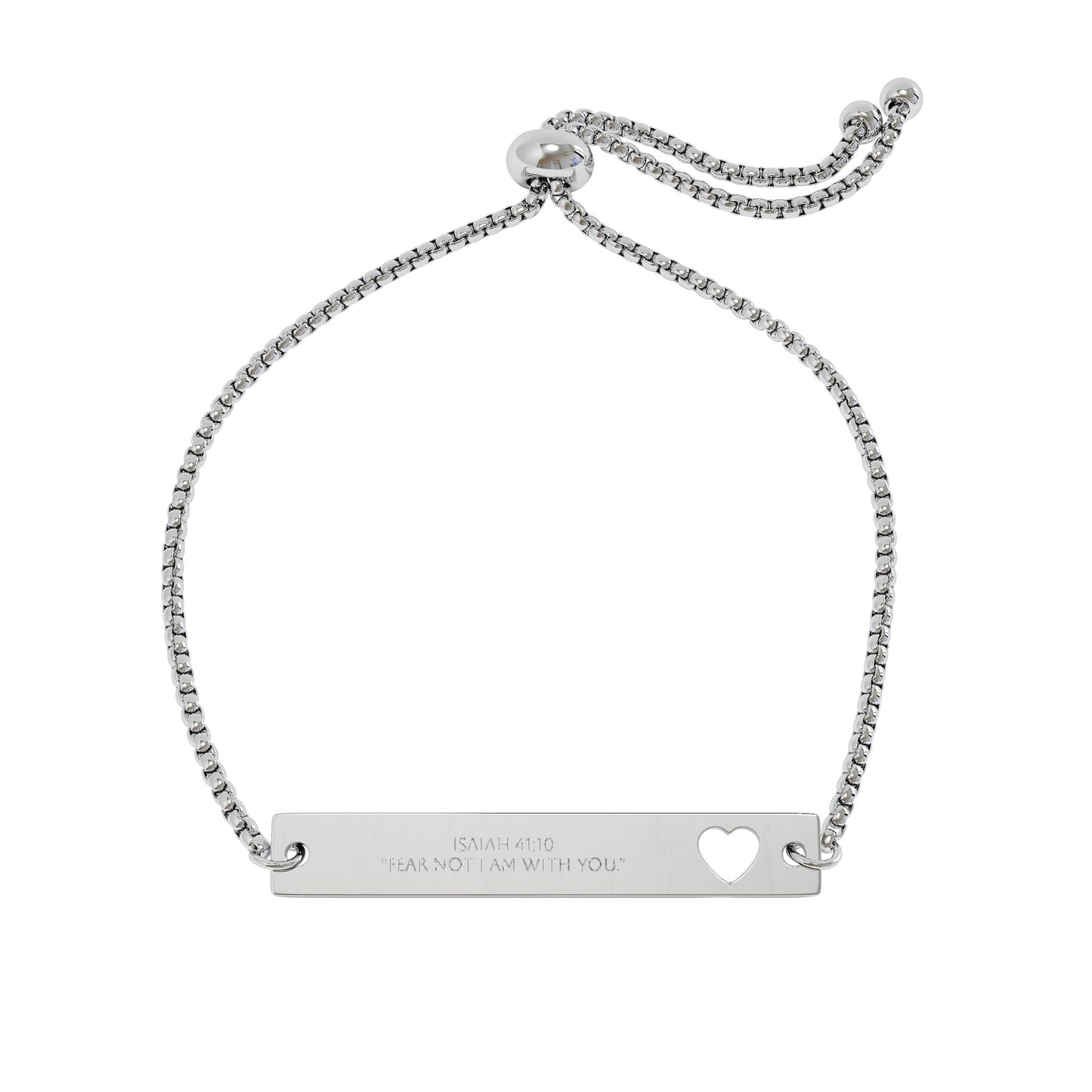 Isaiah 41:10 “Fear Not, I Am With You” Engraved Heart Bar Bracelet