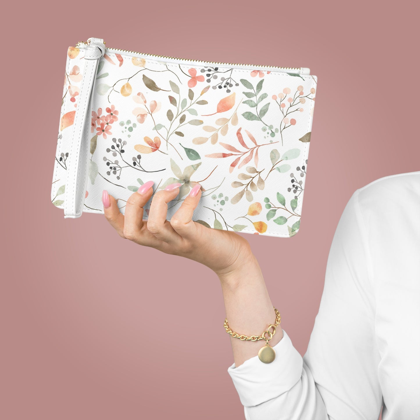 πΈ Floral Clutch Bag β Vegan Leather with Wrist Strap