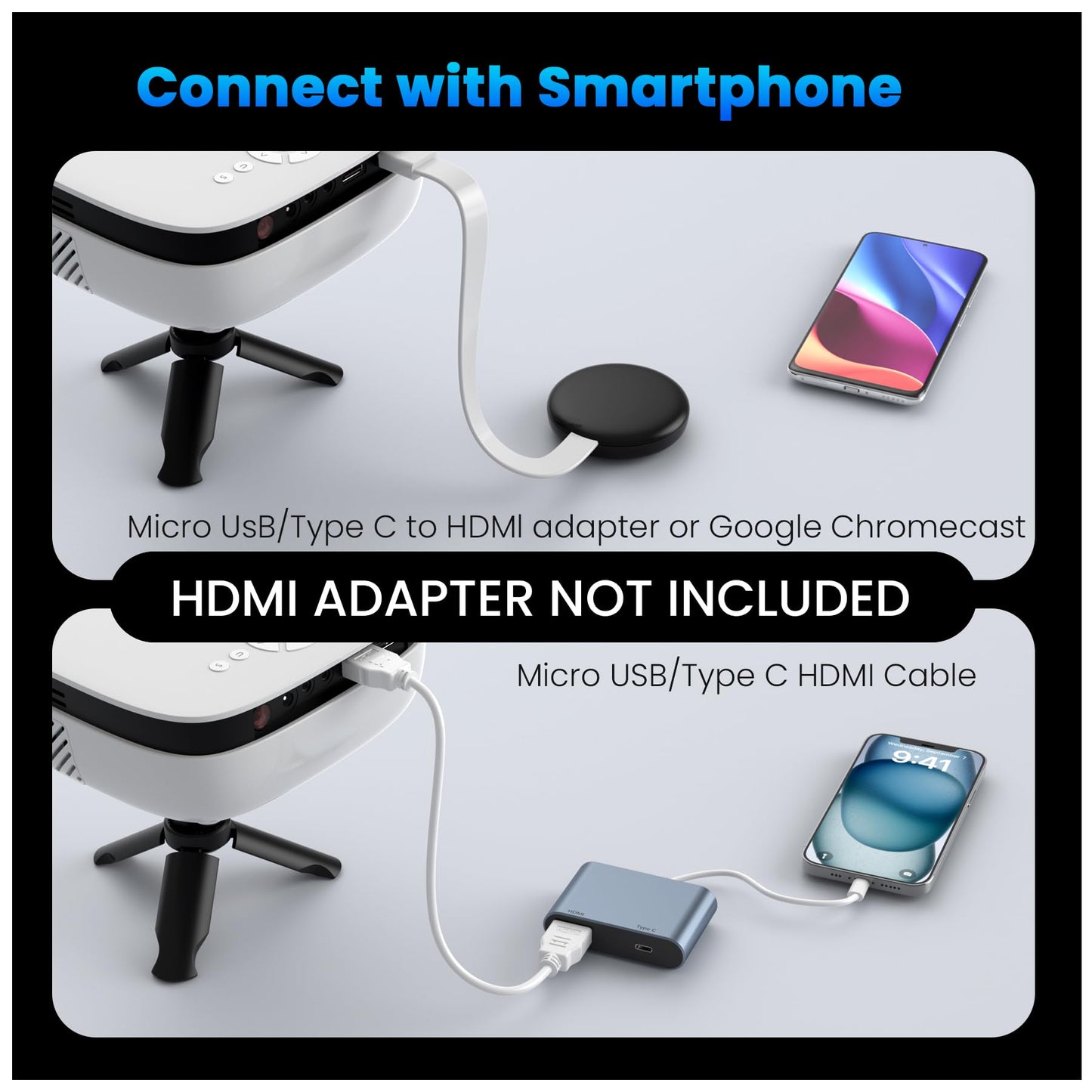 Outdoor Projector, Mini Projector for Home Theater, 1080P and 240" Supported Movie Projector 7500 L Portable Home Video Projector Compatible with Smartphone/TV Stick/PS4/PC/Laptop