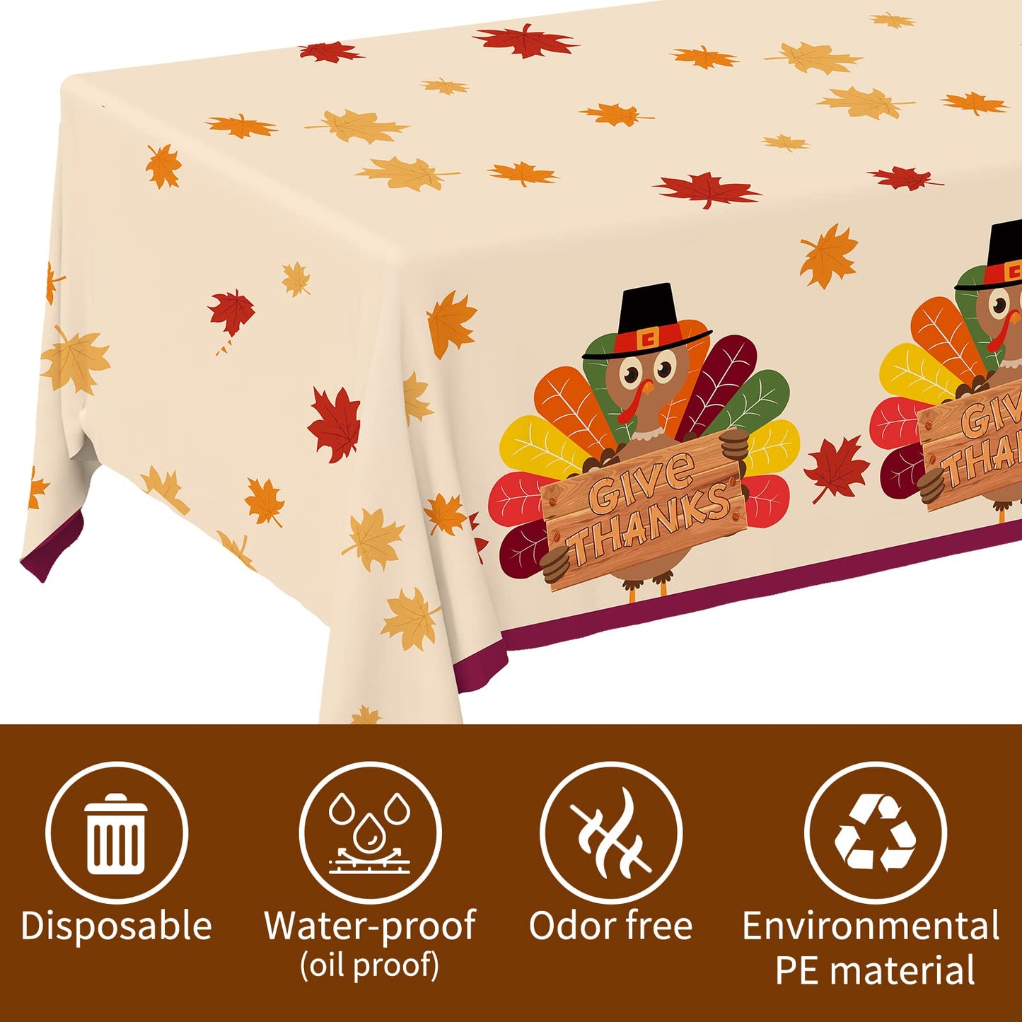 Turkey Thanksgiving Party Supplies Kit, Autumn Disposable Dinnerware Includes, Paper Dinner Plates, Dessert Plates, Napkins, Cups, and Tablecloth, for Fall party Decorations, Serve 25