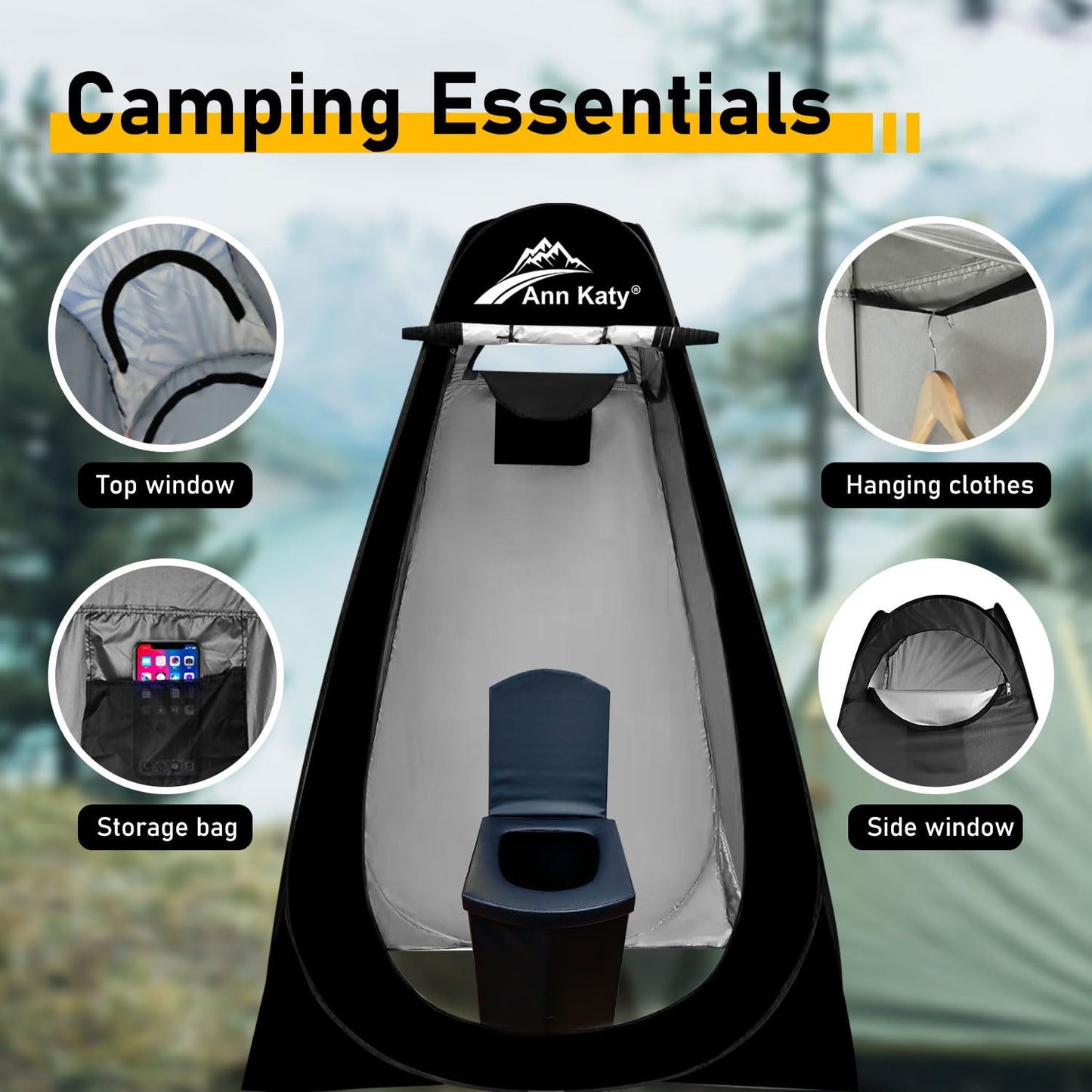 Ann Katy Portable Toilet with Pop Up Privacy Tent,XL Large Portable Toilet for Adults, Outdoor Camping Shower Tents Changing Room Emergency Folding Toilet Tent Kit with Carry Bag for Camping/Hinking…