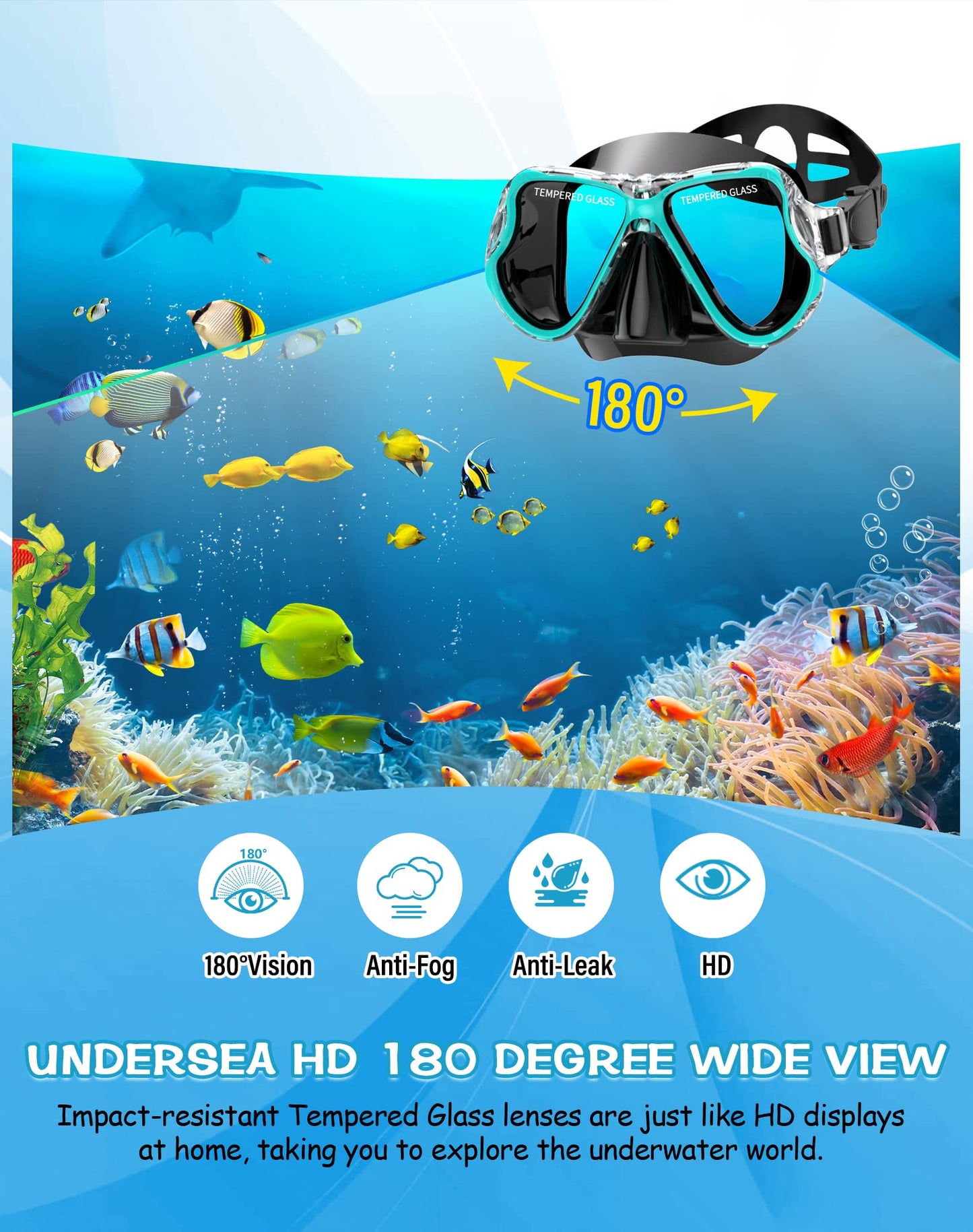 Greatever Dry Snorkel Set,Panoramic Wide View,Anti-Fog Scuba Diving Mask,Professional Snorkeling Gear for Kids
