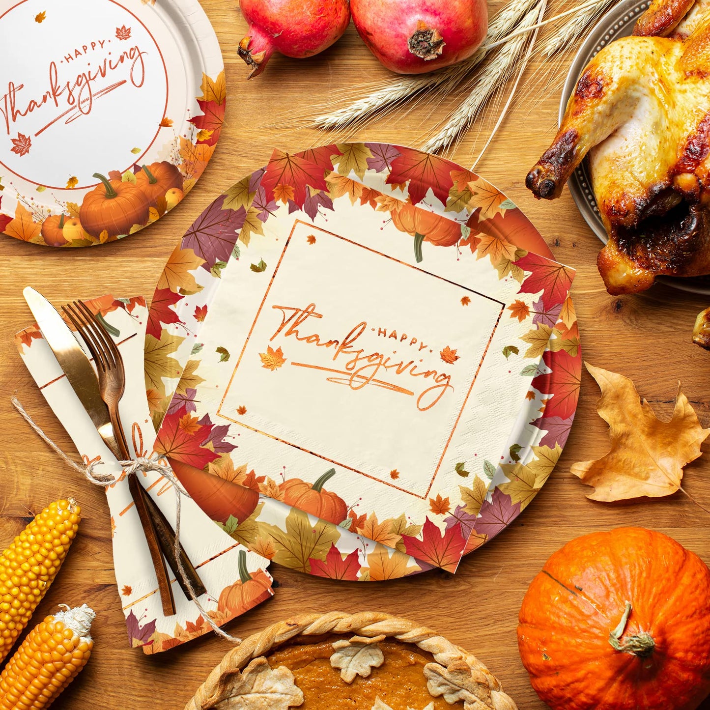 Thanksgiving Plates and Napkins Gatherfun Maple Leaves Disposable Paper Plates Napkins Cups plastic Tablecloth for Thanksgiving Dinner Party Decorations Serve 25
