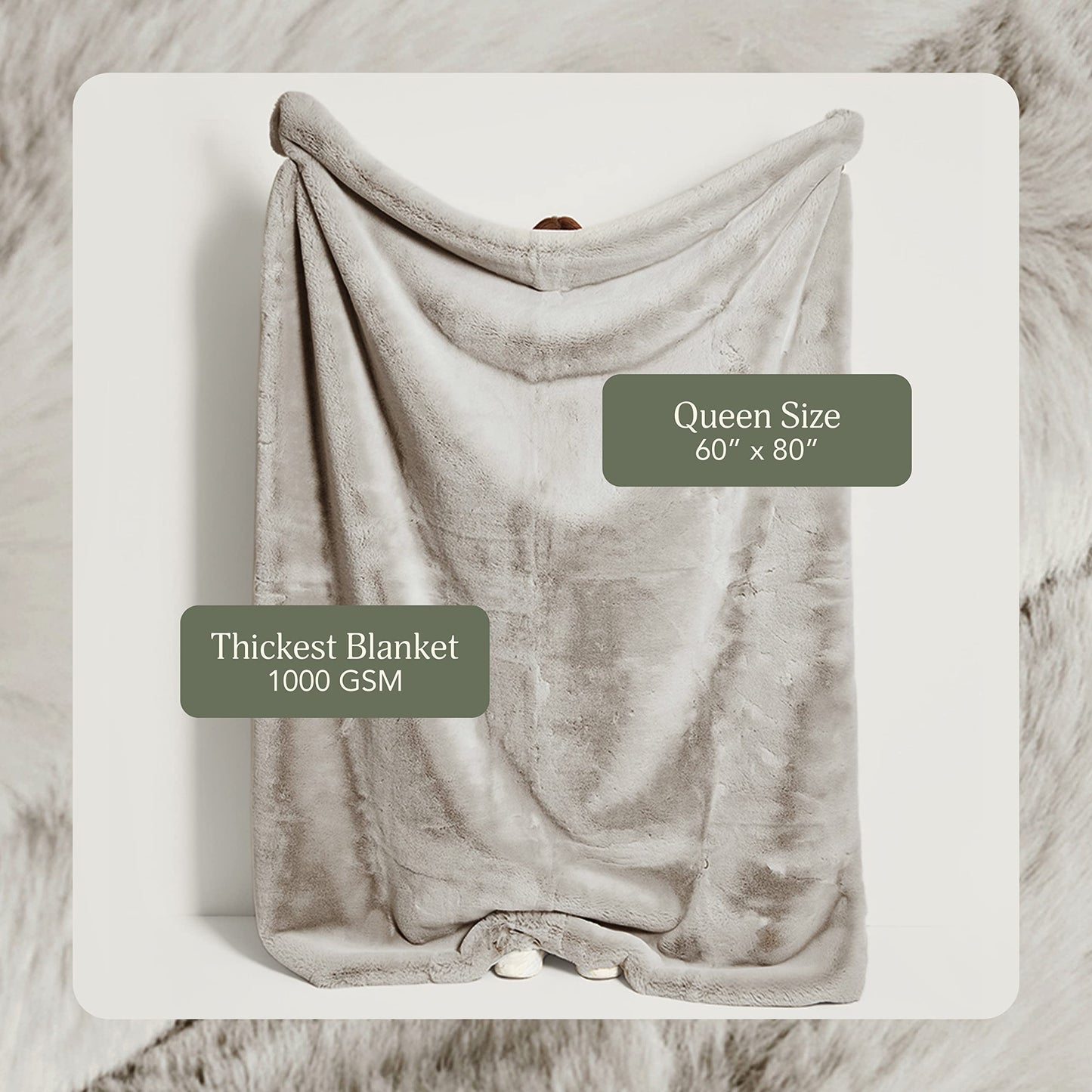 UnHide Marshmallow - Faux Fur Blanket - Heavy Weight, Extra Soft Blanket - Made from Recycled Materials - Machine Washable - Medium (60" x 80") - Greige