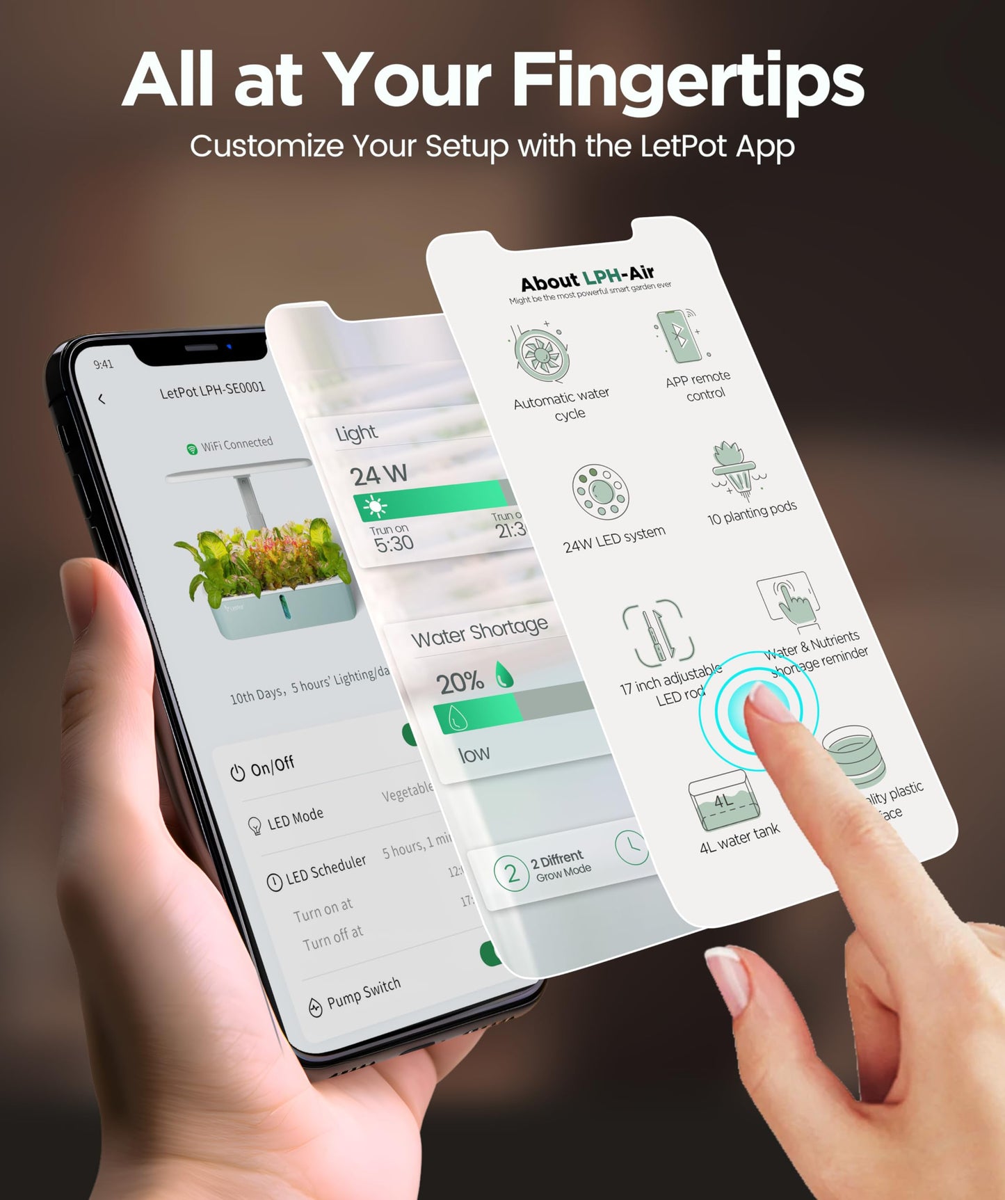 LETPOT LPH-Air Hydroponics Growing System Kits, APP & WiFi Controlled Smart Indoor Garden with 24W Grow Light Full Spectrum, 10 Pods Planter Indoor Gardening for Gifts, Kitchen, Vegetable