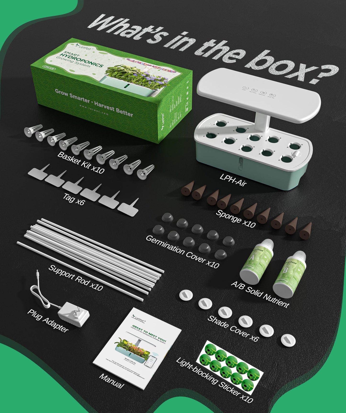 LETPOT LPH-Air Hydroponics Growing System Kits, APP & WiFi Controlled Smart Indoor Garden with 24W Grow Light Full Spectrum, 10 Pods Planter Indoor Gardening for Gifts, Kitchen, Vegetable