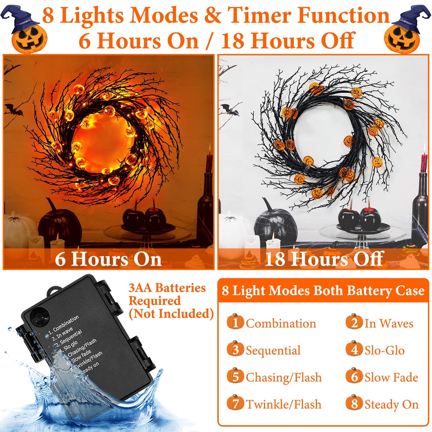 Jo.Devivre 7 Ft 63 LED Halloween Willow Vine Twig Garland with 8 Modes & Timer 21 Pumpkin Orange Lights,Halloween Garland with Waterproof Battery Operated for Indoor Wall Fireplace Decorations