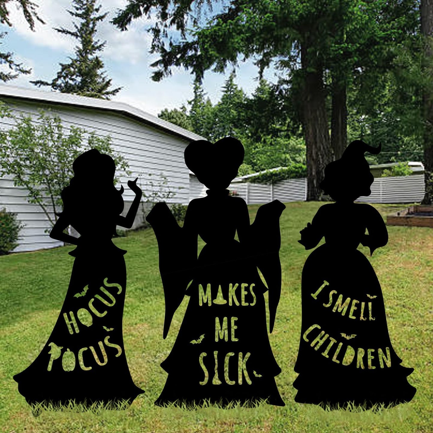 Hocus Pocus Halloween Decorations Outdoor: 3 Extra Large Black Hocus Pocus Witches, Halloween Silhouette Yard Signs with Stakes, Thick Corrugated Plastic, Outside Yard Lawn Decor for Kids Home Party