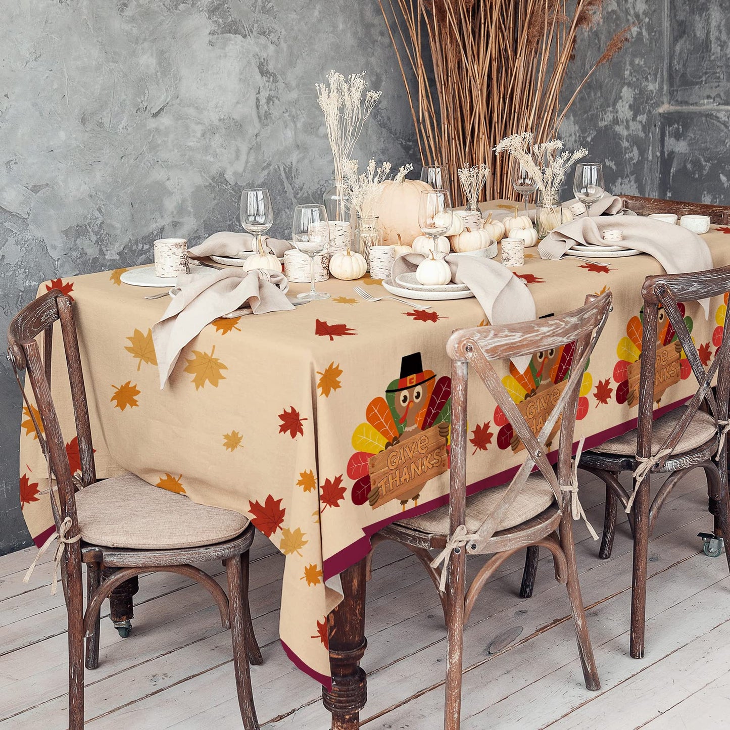 Turkey Thanksgiving Party Supplies Kit, Autumn Disposable Dinnerware Includes, Paper Dinner Plates, Dessert Plates, Napkins, Cups, and Tablecloth, for Fall party Decorations, Serve 25