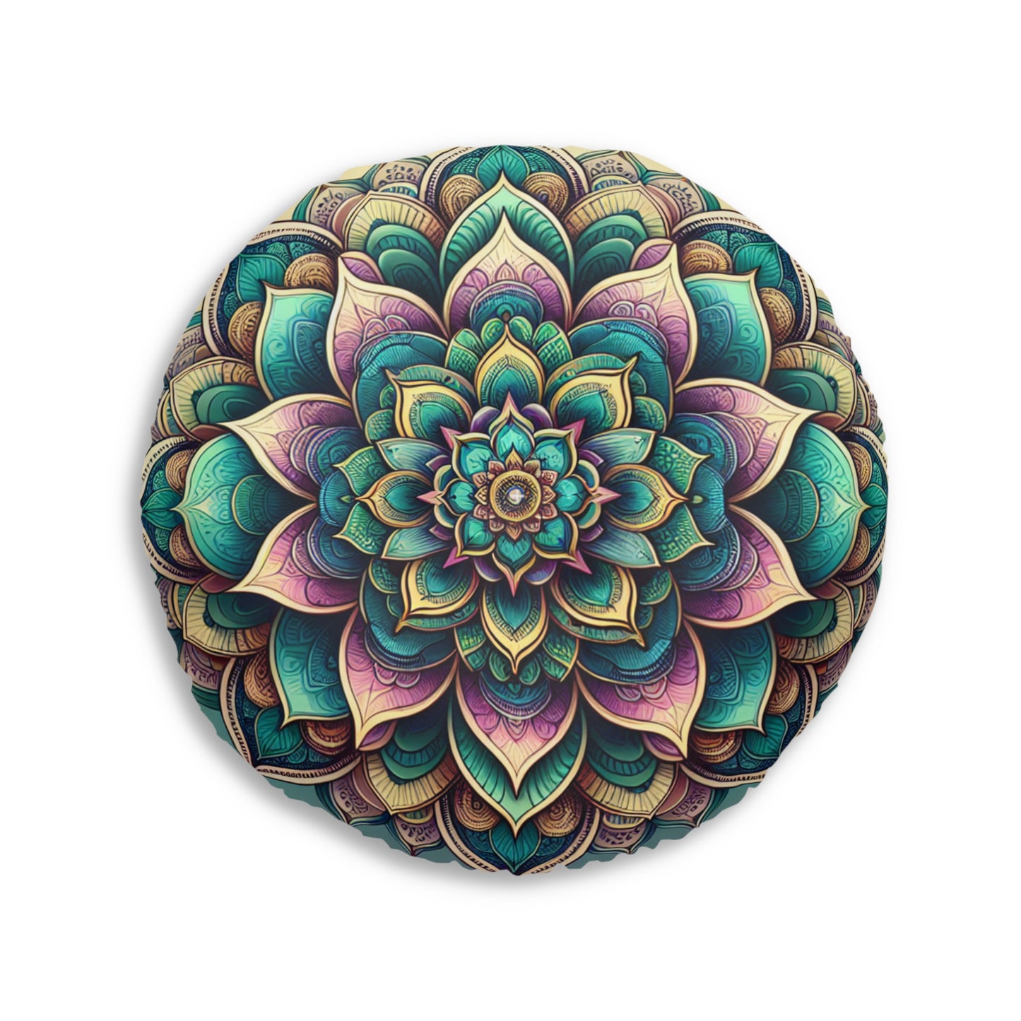 Bohemian Round Tufted Floor Pillow – Mandala Design | Artistic Home Decor | Unique Gift Idea