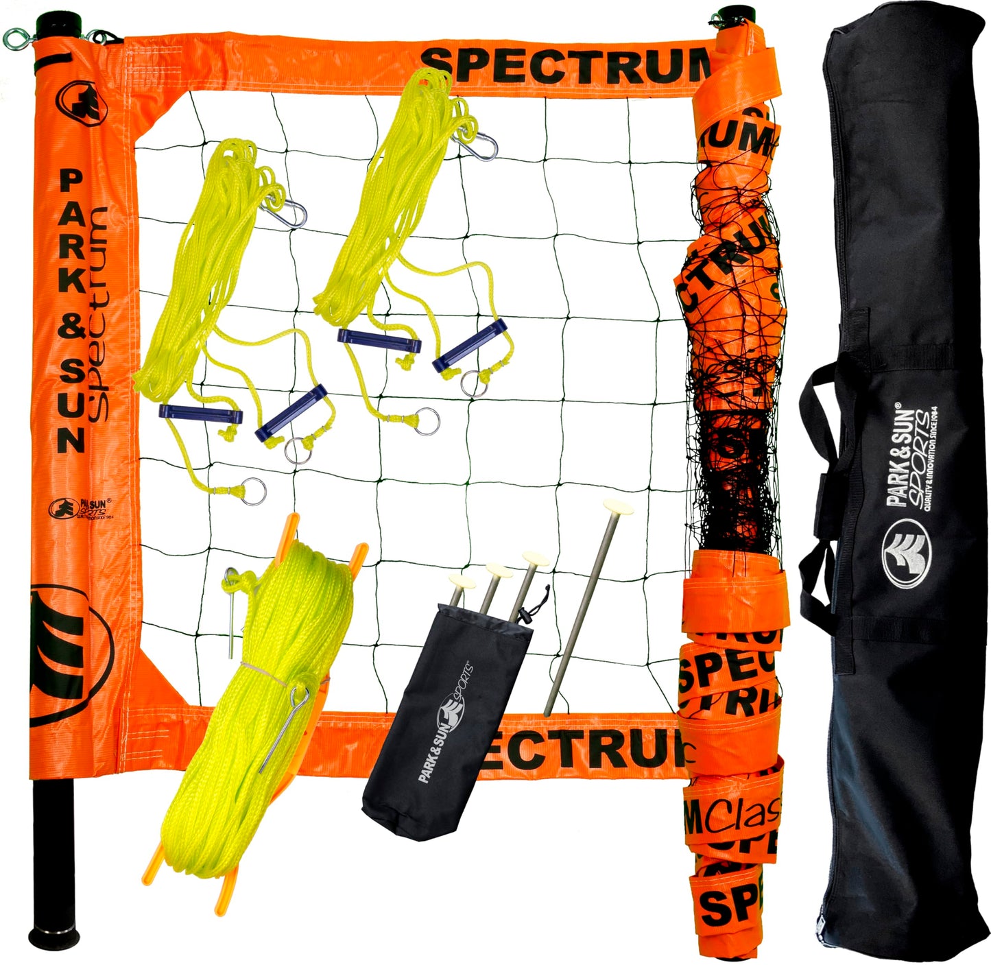 Park & Sun Sports Spectrum Classic: Adjustable Professional Outdoor Volleyball Net System, Classic Orange Net - Ideal for Beach, Grass, and Backyard Games - Durable, Easy Setup, Anti-Sag, Portable