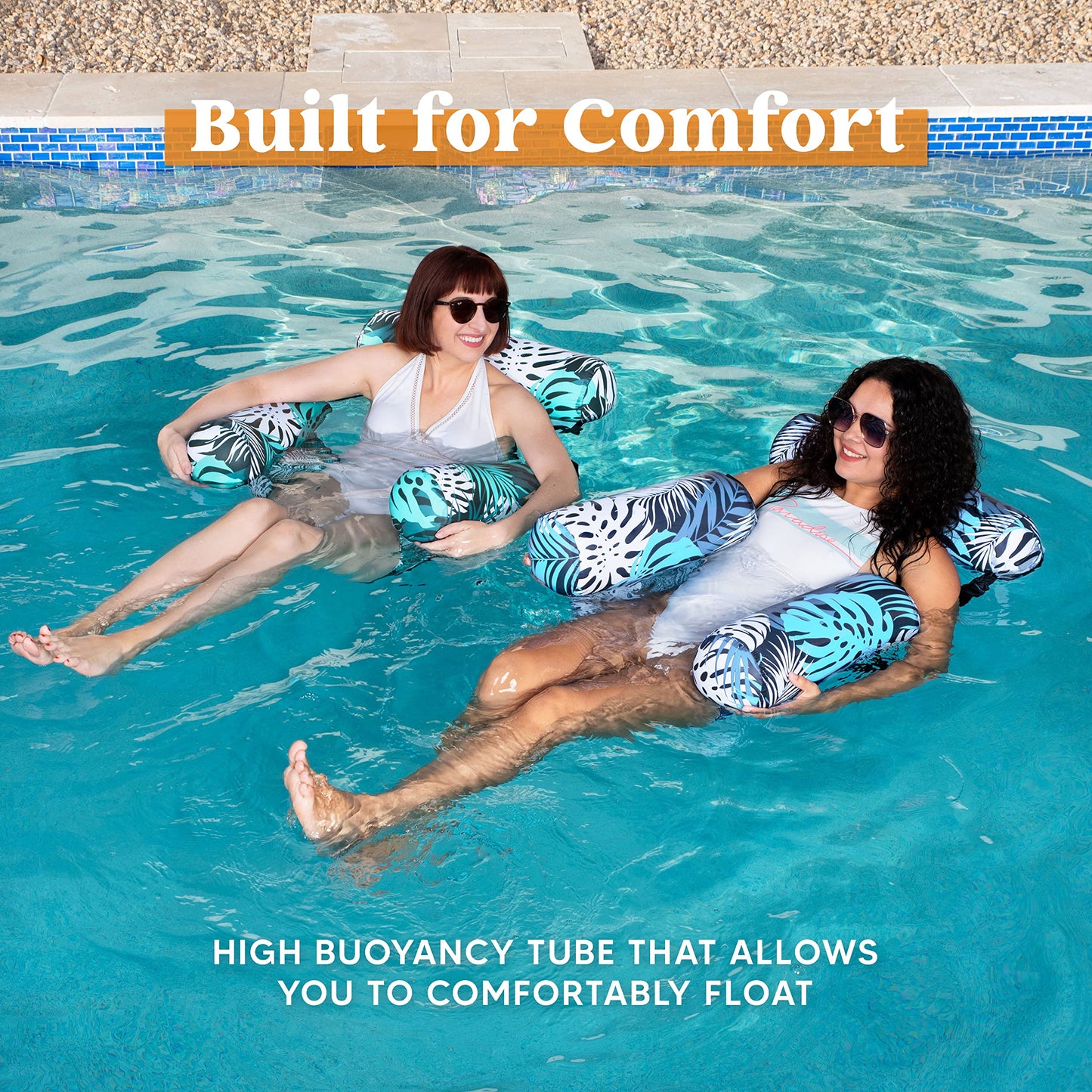 Sloosh Pool Floats Adult, 2 Packs Inflatable Pool Lounge Chairs,Blow up Hammock Pool Noodles Floats for Adults,Floating Water Chair for Pool Party Lake River Water Fun(Tropical Leaves-Green,Blue)