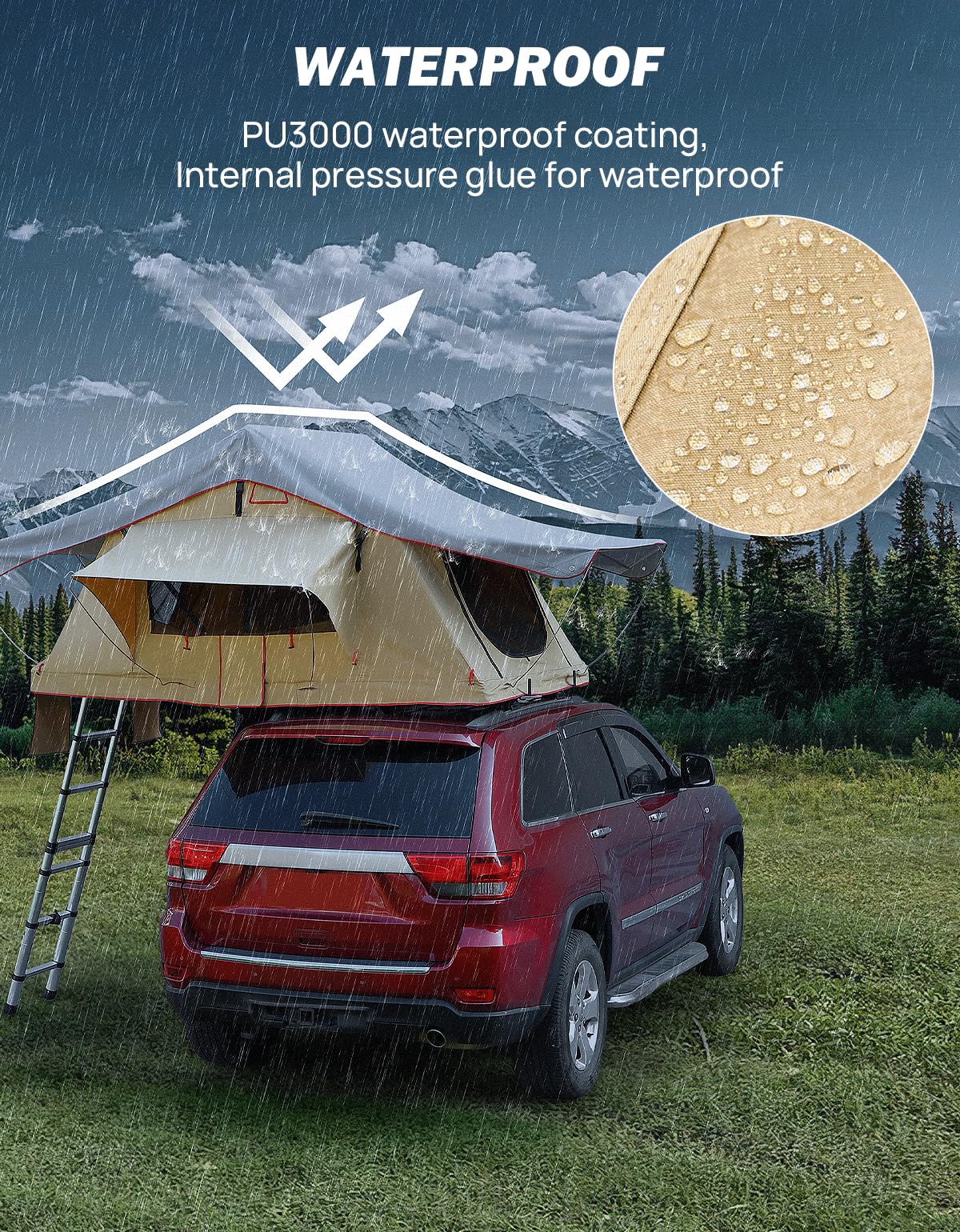 Joytutus Rooftop Roof Top Tent Camping, Naturenest Roof Top Tent for SUV Car Truck Van, Pu3000mm Waterproof Roof Rack Overland Tents with Rainfly, Easily Set Up, with Cozy Mattress for 2-3 Person