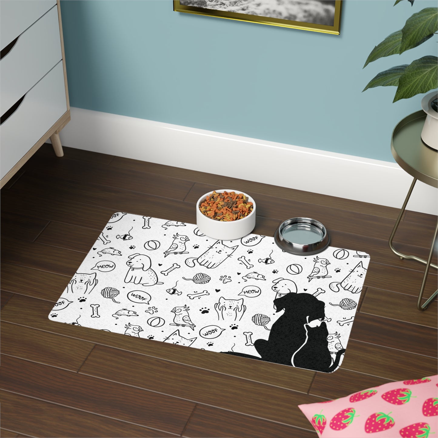๐พ Whimsical Pet Food Mat - Cute Dog & Cat Design (12x18) ๐พ