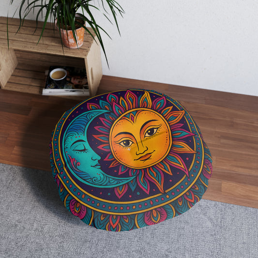 Bohemian Sun & Moon Tufted Floor Pillow