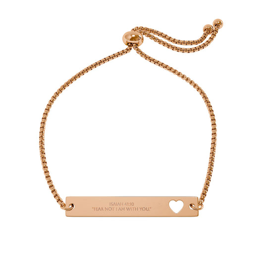 Isaiah 41:10 “Fear Not, I Am With You” Engraved Heart Bar Bracelet