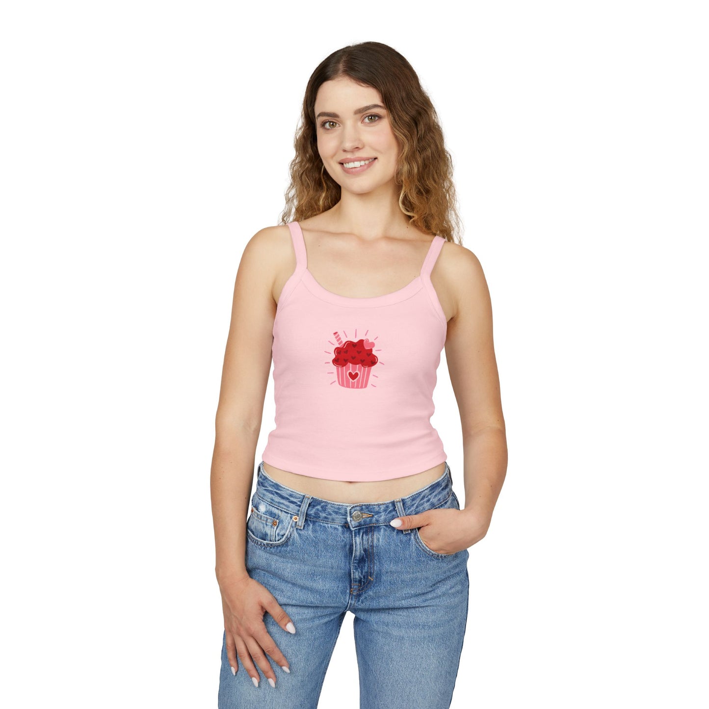 Cute Heart Cupcake Women's Spaghetti Strap Tank Top – Sweet, Stylish & Perfect for Any Occasion!
