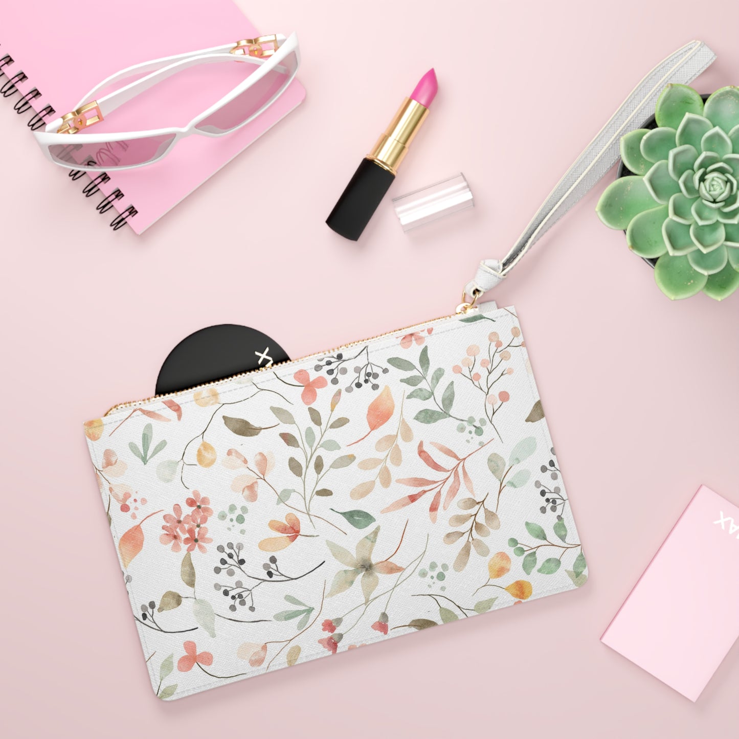 🌸 Floral Clutch Bag – Vegan Leather with Wrist Strap