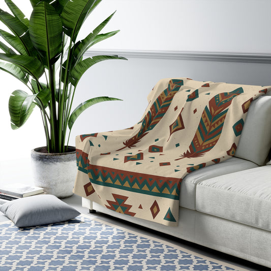 Native Feather Sherpa Fleece Blanket – Ultra Soft & Cozy