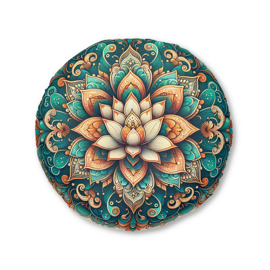 Bohemian Round Tufted Floor Pillow - Mandala Floral Design for Meditation, Home Decor, Gift, Relaxation