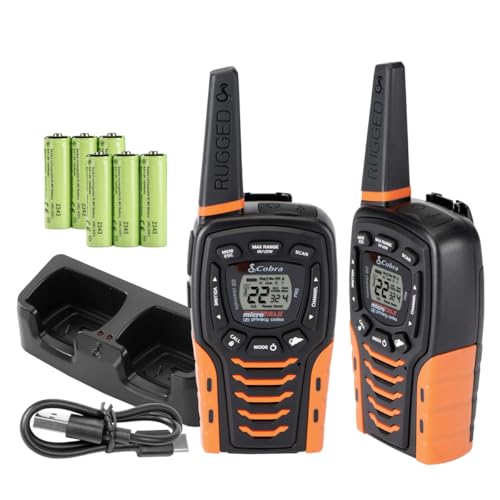 Cobra ACXT645 Waterproof Walkie Talkies - Rechargeable, 22 Channels, Long Range 35-Mile Two-Way Radio Set, Black and Orange (2-Pack)