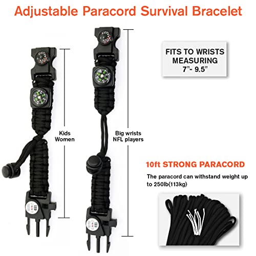 NVioAsport 20 in 1 Paracord Bracelet, Adjustable Gear Kit with SOS LED Light, Fire Starter, Bigger Compass, Survival Whistle, Perfect for Camping, Hiking, Fishing, Survival Bracelet