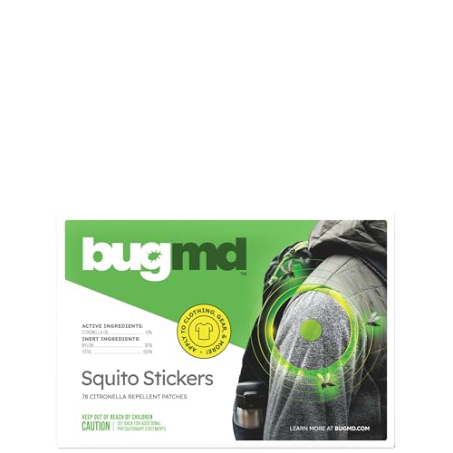 BugMD Squito Stickers Mosquito Repellent Patch Stickers for Adults (78 Stickers), Safe & Effective Insect Repellent Patches for Toddlers, Kids, Camping, Beach & Outdoor Essentials