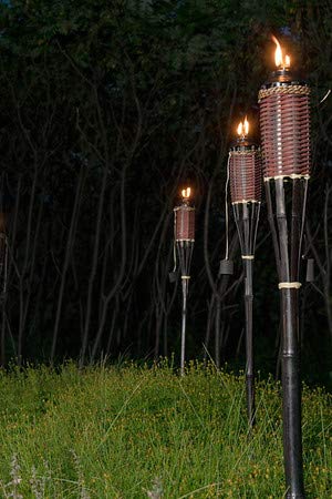 Backyadda Bamboo Torches for Outside, Compatible with All Tiki Torches Fuels, Extra-Large (16oz) Metal Canisters and Fiberglass Wicks for Longer Lasting Burn. Stands 57" Tall.