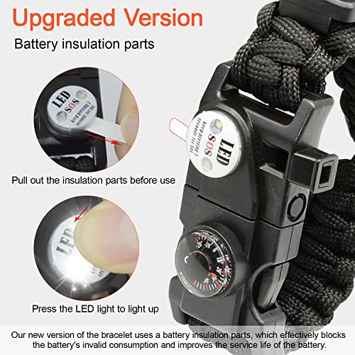 NVioAsport 20 in 1 Paracord Bracelet, Adjustable Gear Kit with SOS LED Light, Fire Starter, Bigger Compass, Survival Whistle, Perfect for Camping, Hiking, Fishing, Survival Bracelet